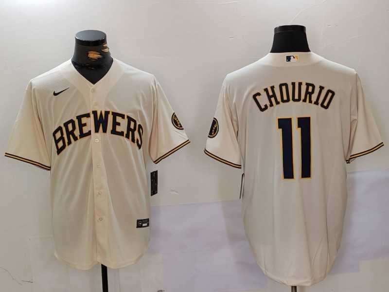 Milwaukee Brewers #11 Jackson Chourio Cream Stitched Cool Base Nike Jersey->mlb womens jerseys->MLB Jersey